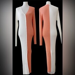 STAUD Shoko Ribbed Knit Long Sleeve Bodycon Dress Colorful Casual Chic